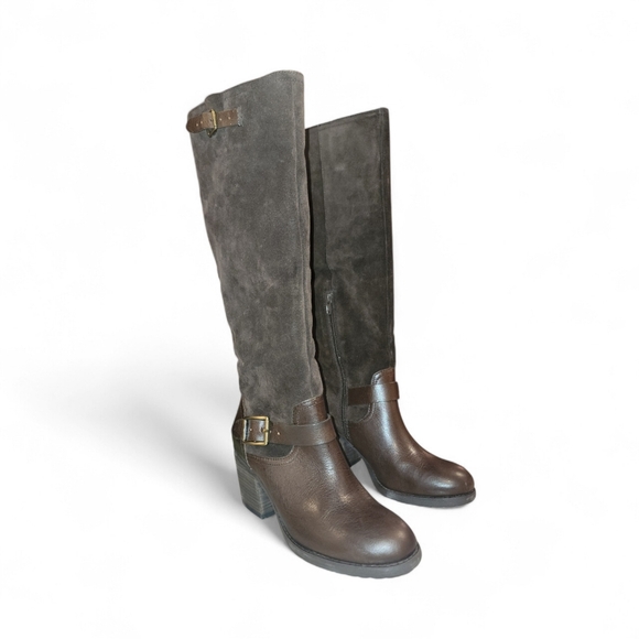 Jessica Simpson Niagara Brown Mixed Suede Knee-High Riding Boots Sz 7 Block Heel - Picture 5 of 16